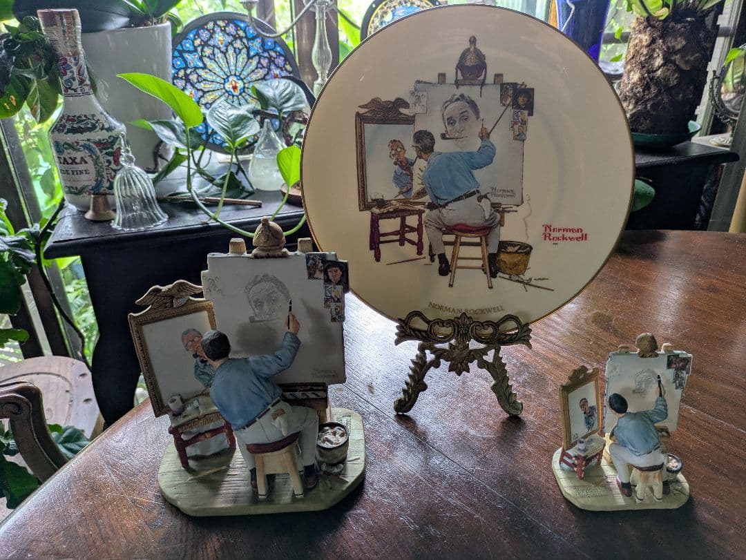 完全フルセット ノーマン・ロックウェル トリプル・セルフ・ポートレート 陶器 限定1000個陶器 ノーマンロックウェルトリプル セルフポートレート