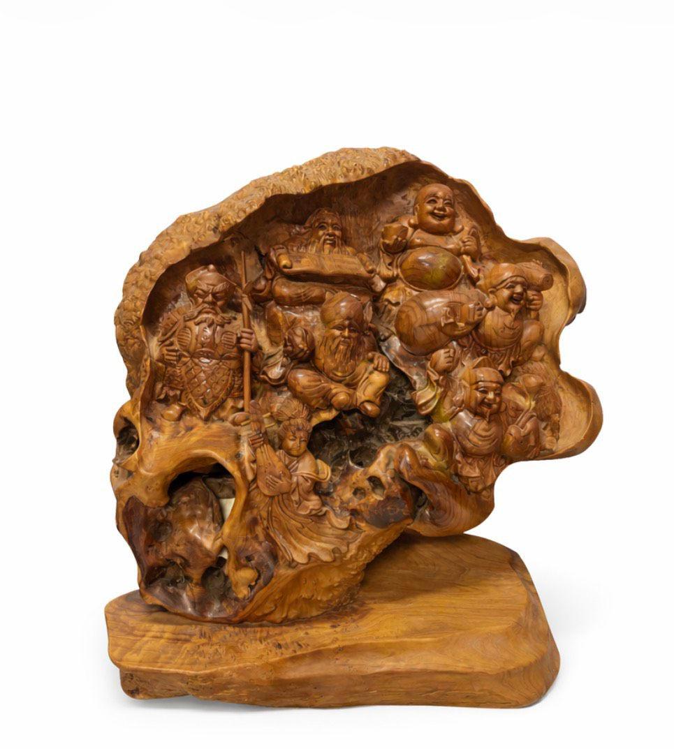 七福神 木彫り 彫刻　一刀彫　オブジェ　置物　天然木
