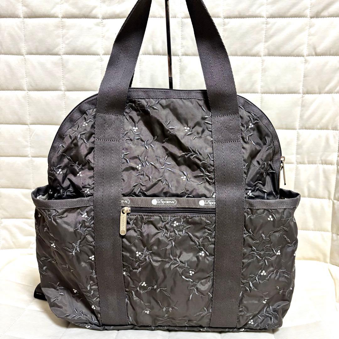 レスポートサック　2way リュックサック　トートバッグ　花　刺繍