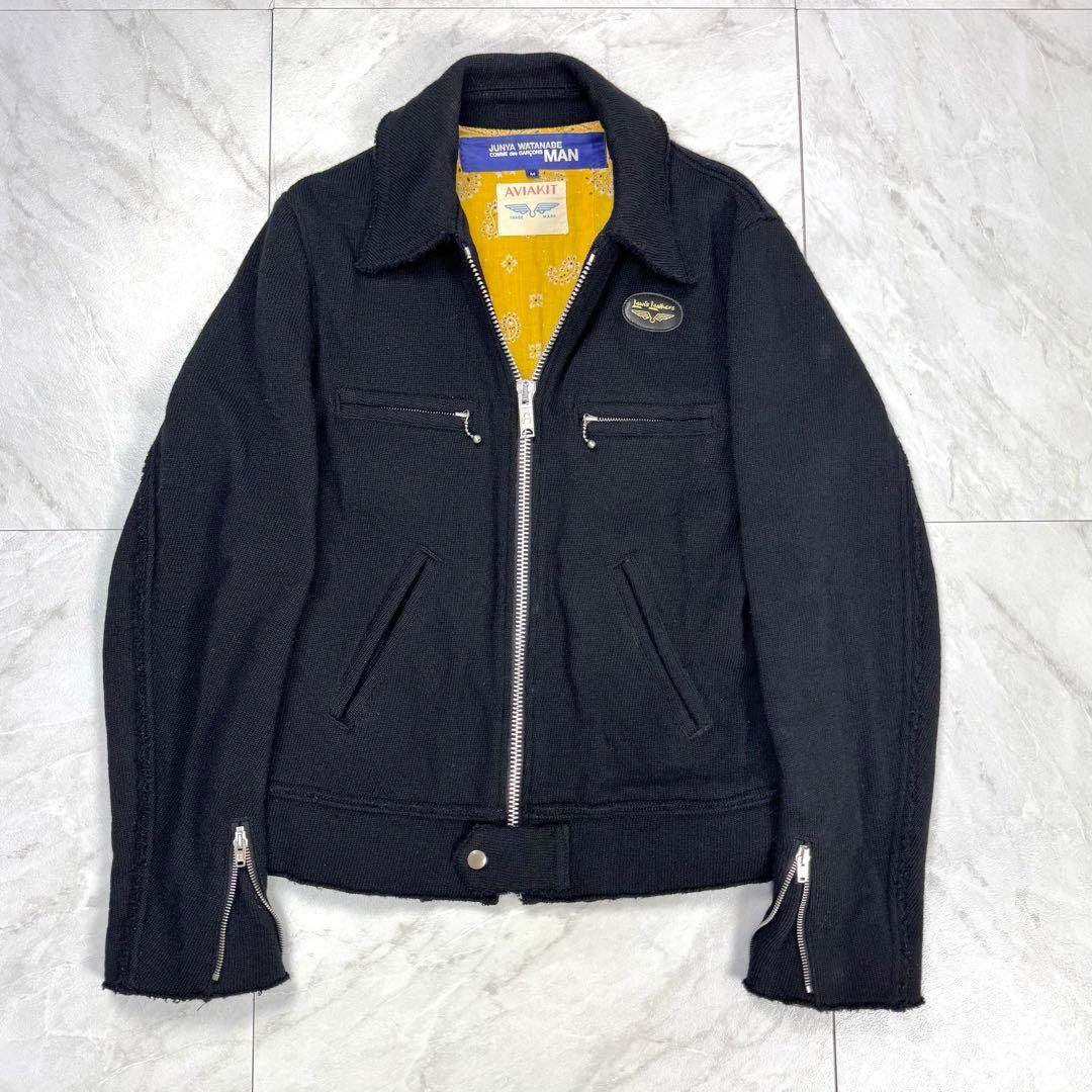 ジュンヤワタナベ コムデギャルソン ルイスレザー 縮絨 ニット ライダース M 2003 縮絨 JUNYA WATANABE MAN Lewis Leathers ライダースジャケット