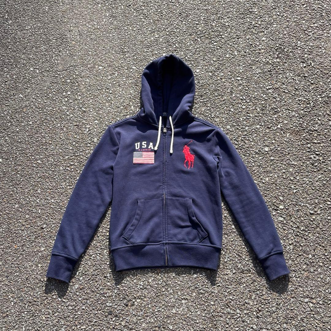 Polo Ralph Lauren ジップパーカー ネイビー 短丈 Polo by Ralph Lauren ビッグポニー ジップパーカー 短丈 - メルカリ