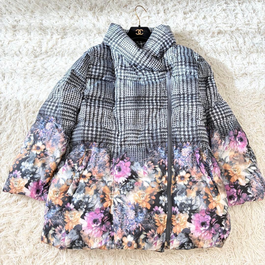 極美品 Otto オットー 千鳥柄×花柄 ダウン ジャケット 大きいサイズ 3L