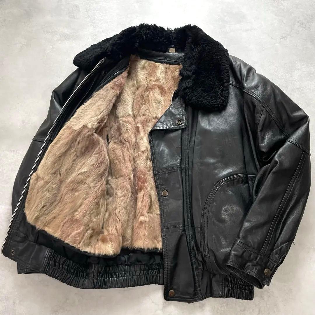 【チェキアンラム×羊革】archive レザージャケット 襟ボア 黒 XL相当