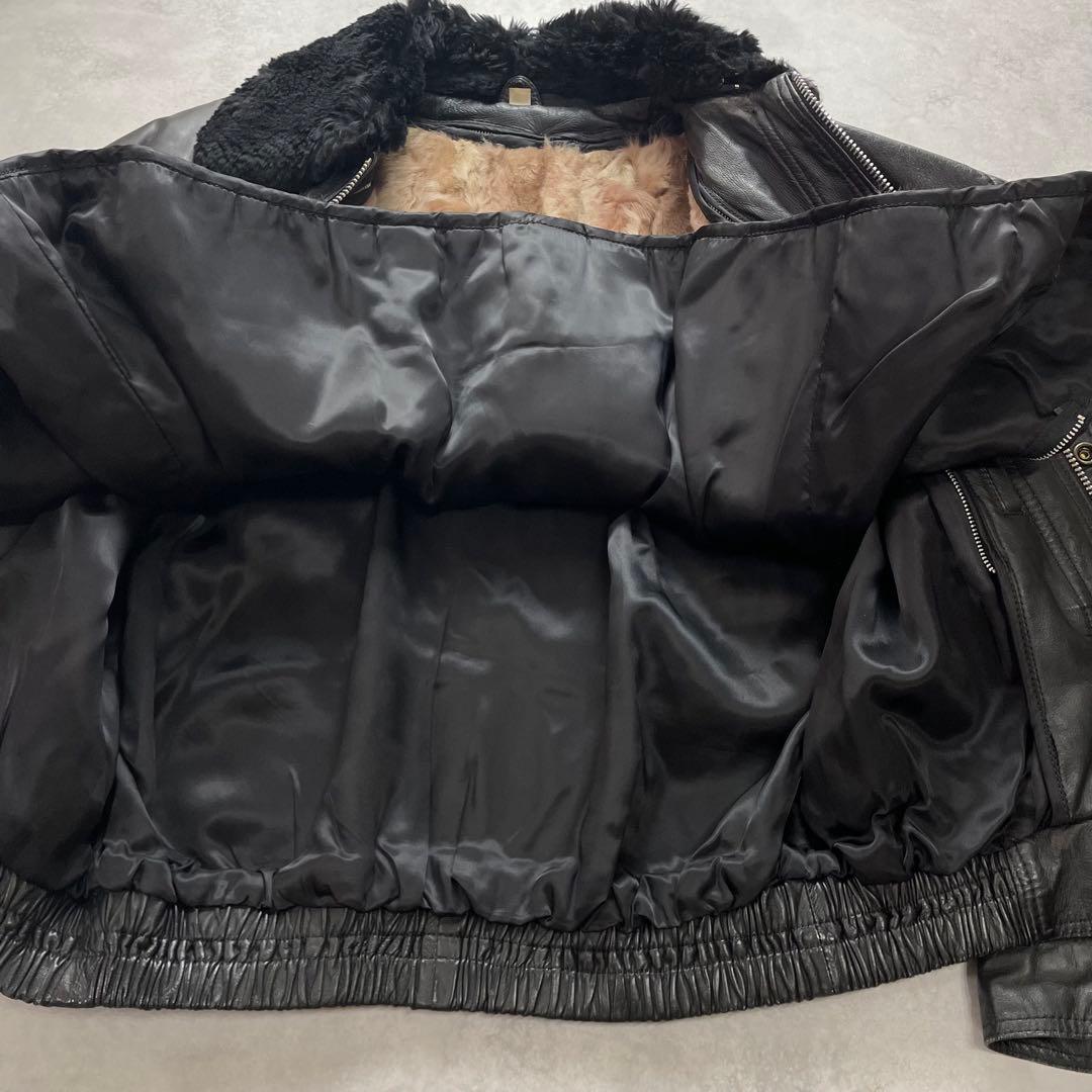 チェキアンラム×羊革】archive レザージャケット 襟ボア 黒 XL相当