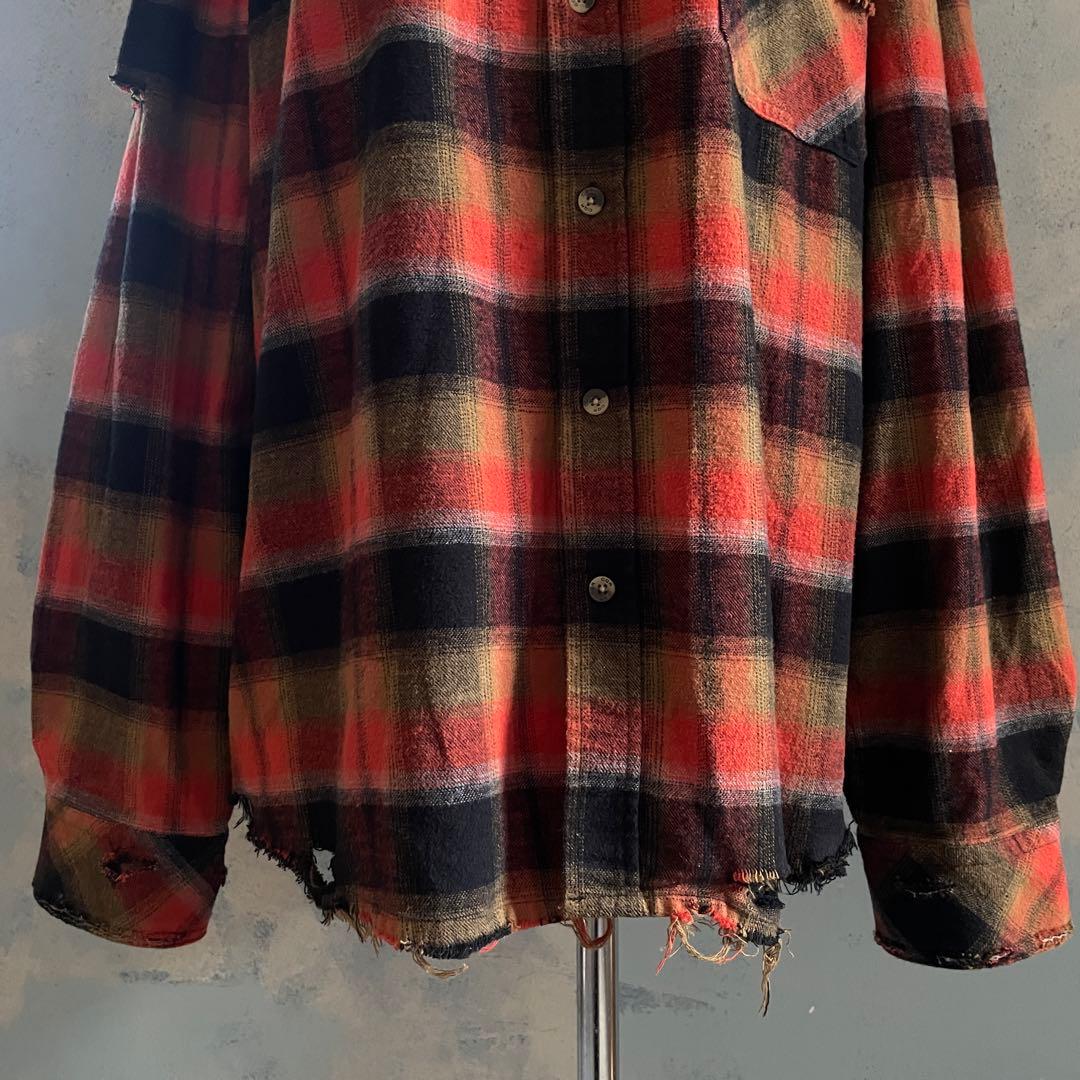 Y2k cqr weed grunge“襤褸”flannel shirt