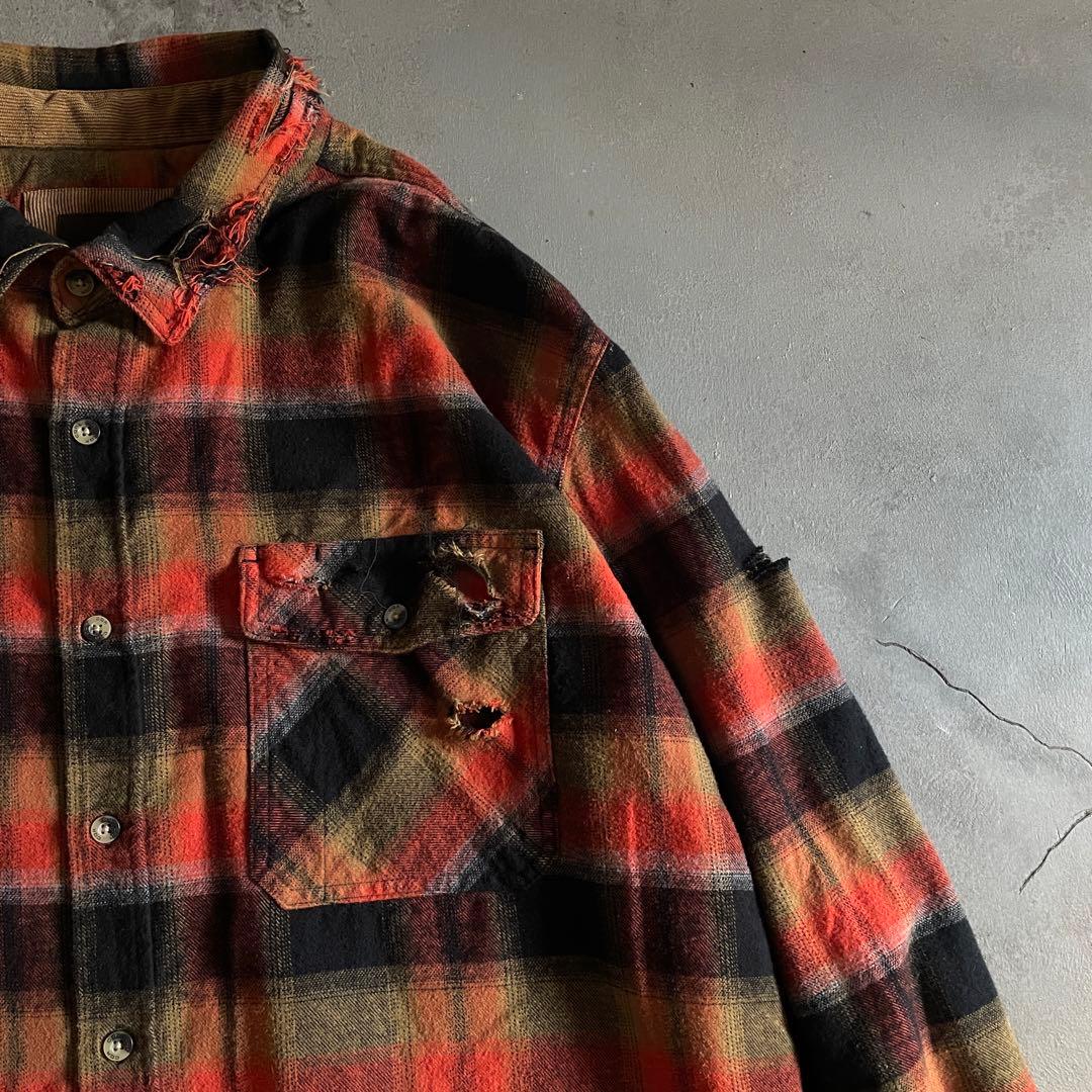 Y2k cqr weed grunge“襤褸”flannel shirt