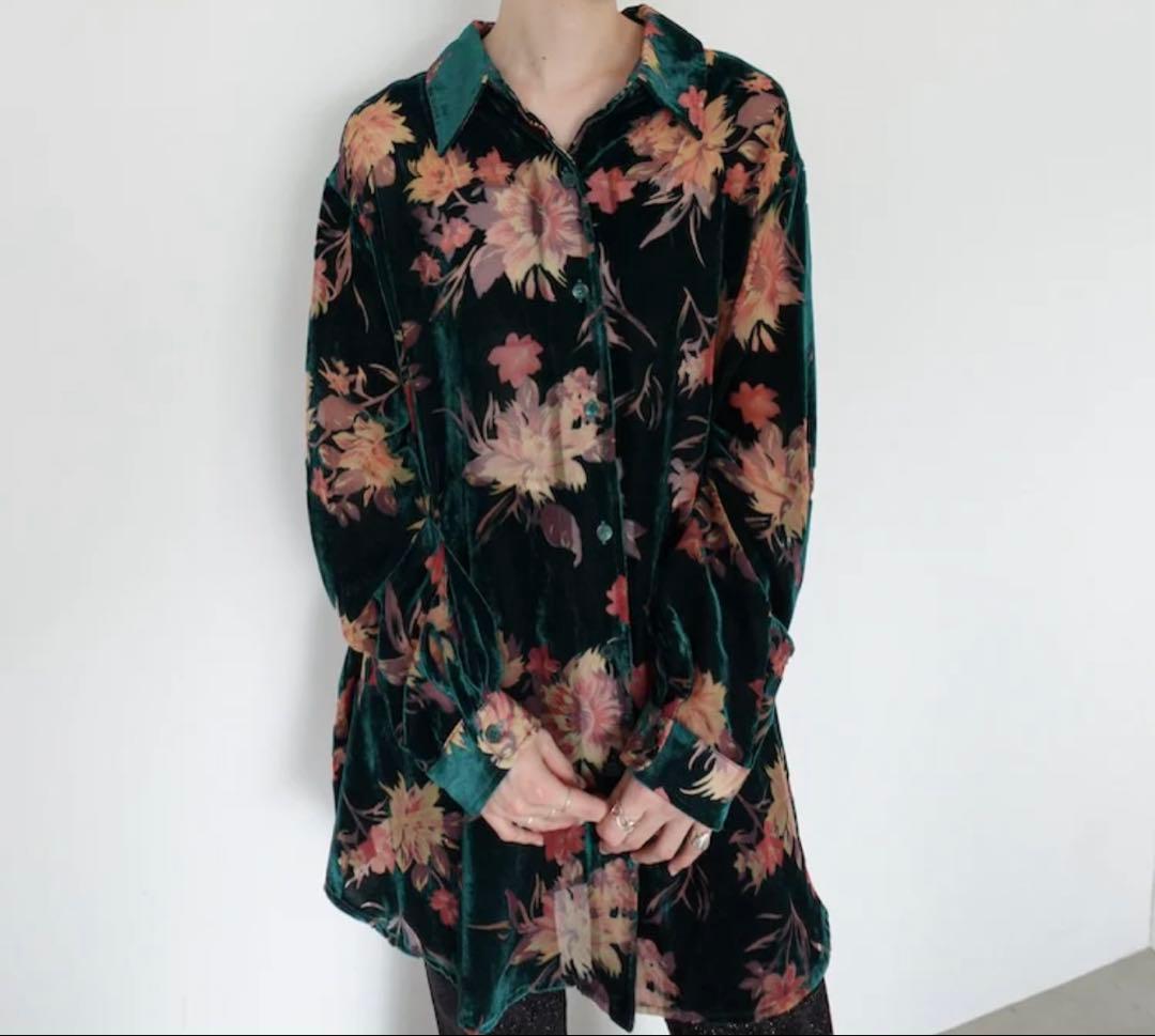 Sahara Velvet Over Shirt Green 美品 sahara（サハラ） ブラウス シャツ Velvet Over Shirt/ベルベット