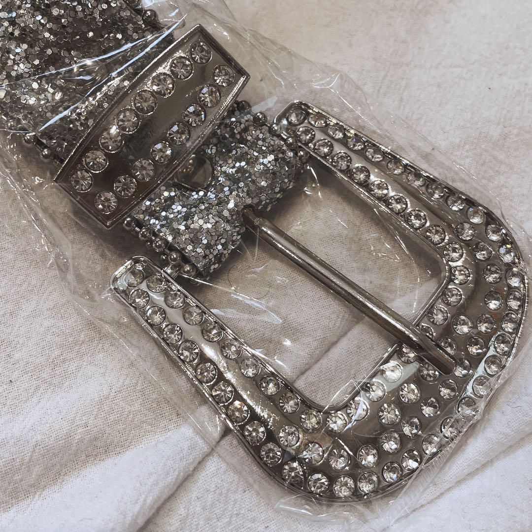 ブリンブリン ベルト ギラギラ ウエスタン 男女共用 HIPHOP シルバー
