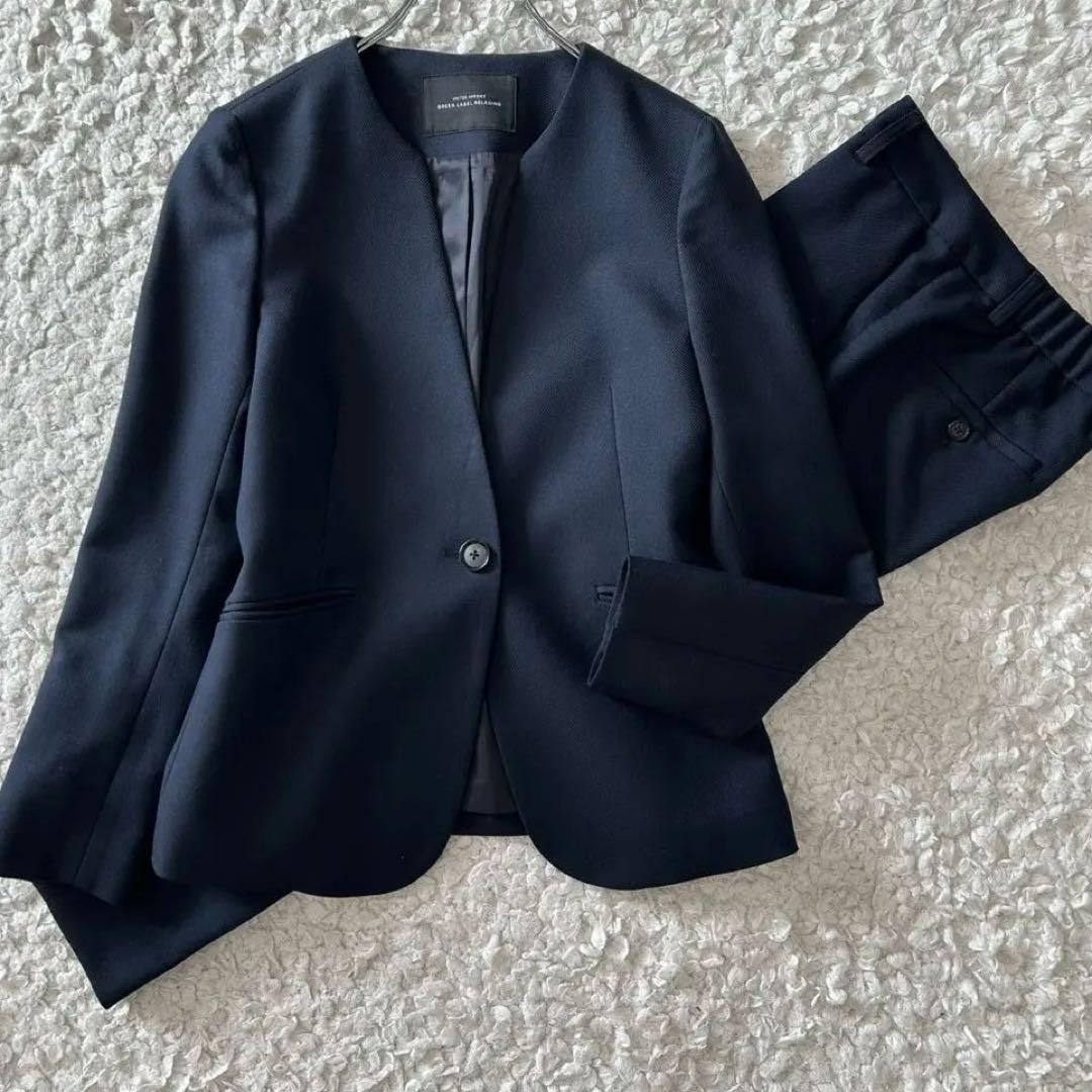 ✨極美品✨グリーンレーベルリラクシング パンツスーツ ノーカラー 近年モデル