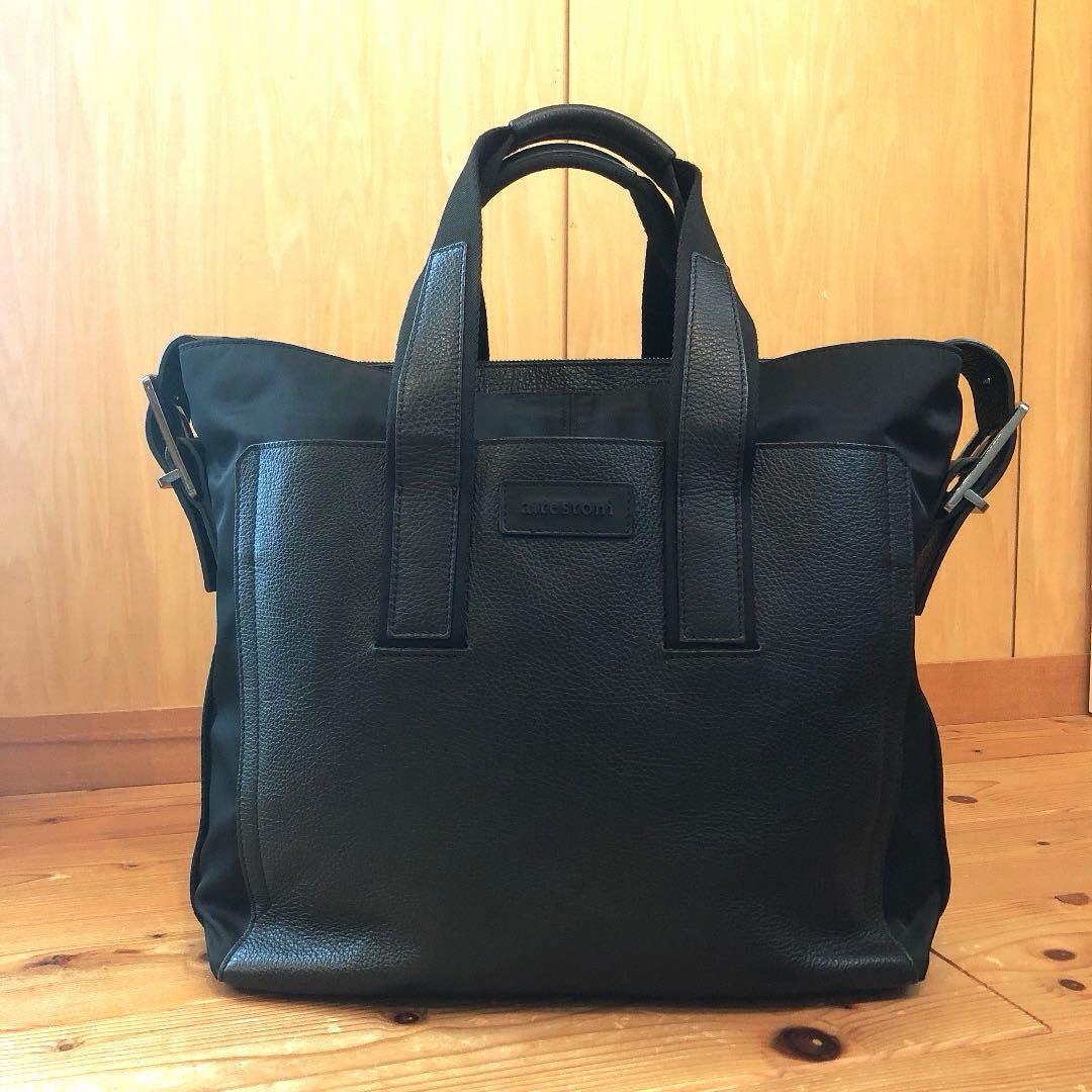 a.testoni ビジネスバッグ　バック　ショルダーバック　黒　レザー ア・テストーニ 2WAY ビジネスバッグ ブリーフケース ショルダーバッグ
