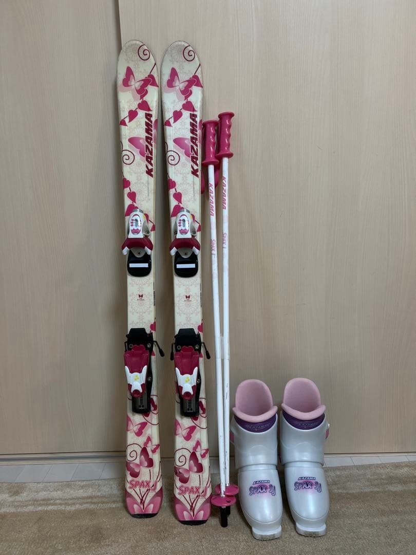 キッズ用 KAZAMAスキー板110cm ブーツ20cmストック90cm - メルカリ
