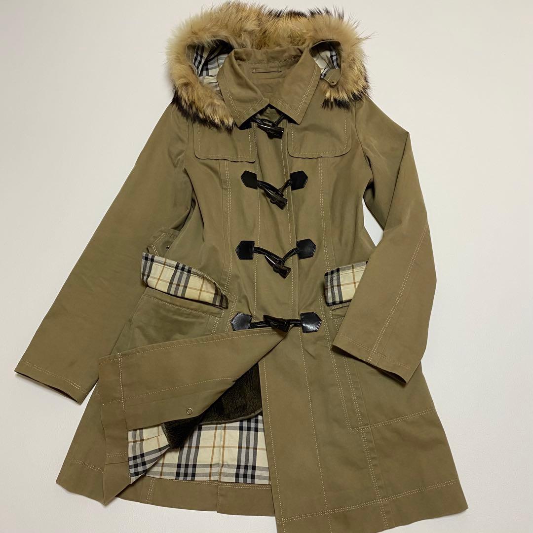 バーバリーブルーレーベル ダッフルコート ノバチェック ブラウン 38