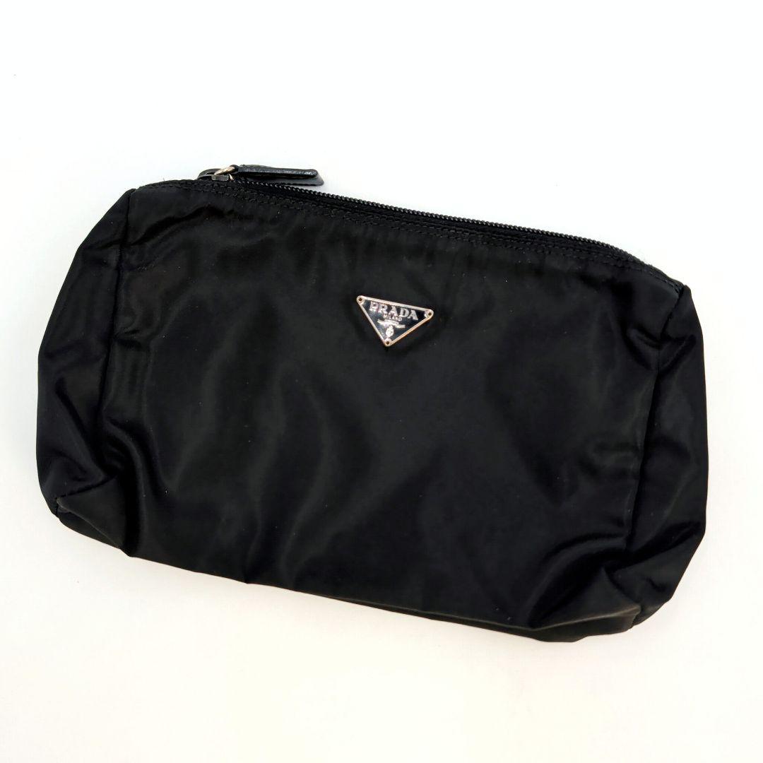 PRADA プラダ ナイロン トライアングル ポーチ コスメ テスート ブラック PRADA プラダ ナイロン ポーチ テスート 165 トライアングルロゴ 三角