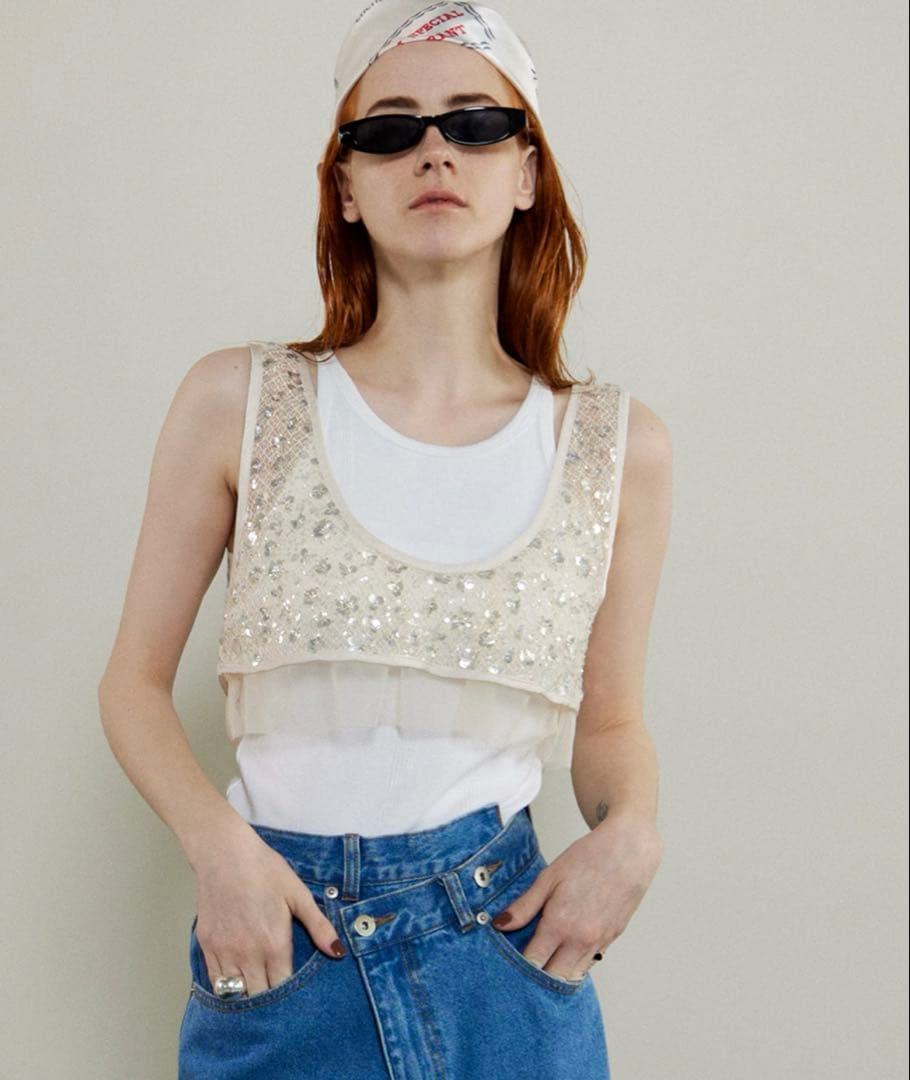 【未使用品】MaisonSpecial ビーズビスチェ キャミソール トップス キャミソール トップス ニット ビスチェ 韓国 ペイズリー柄 レッド 赤