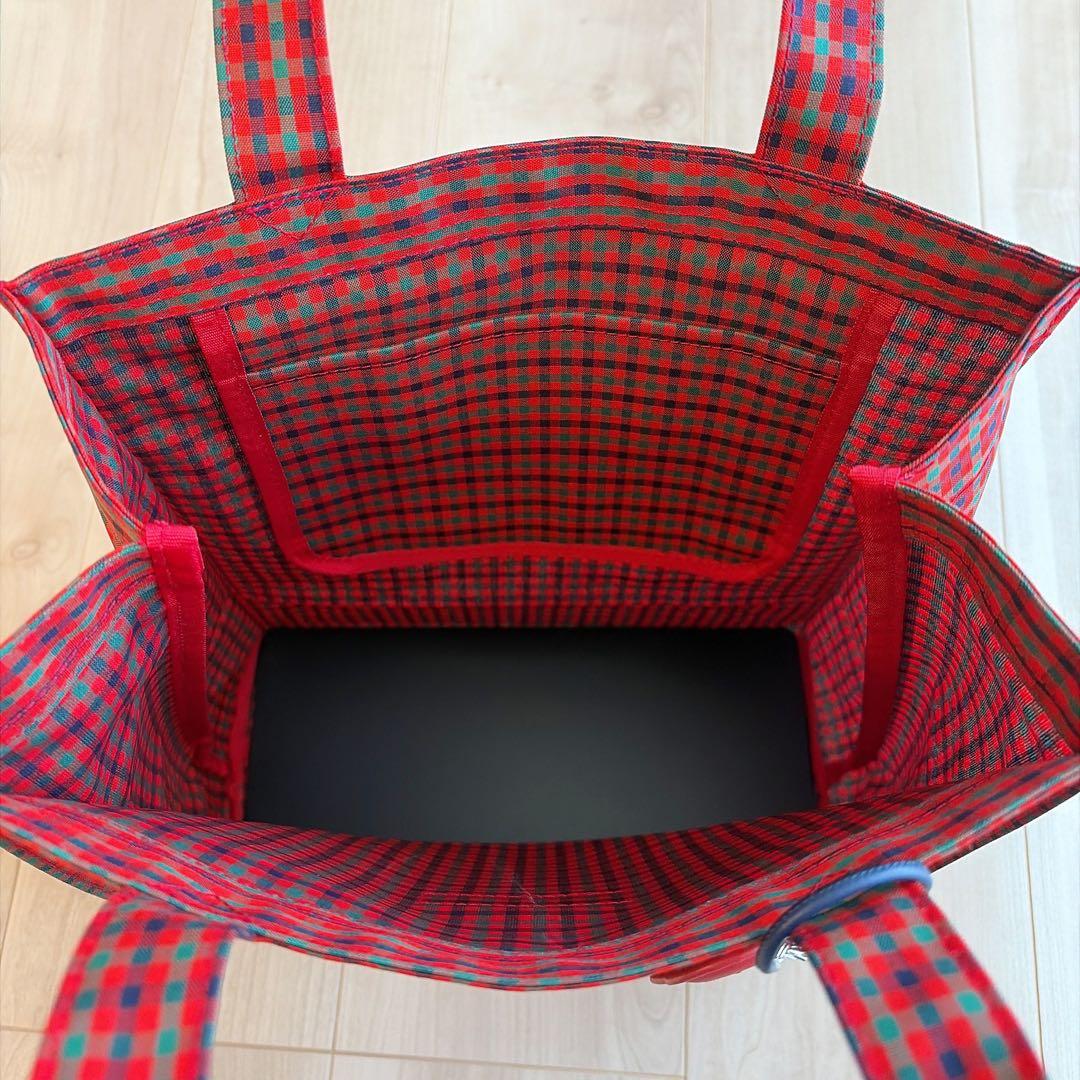 新品】familiar ファミリア トートバッグ 赤 ギンガムチェック 大