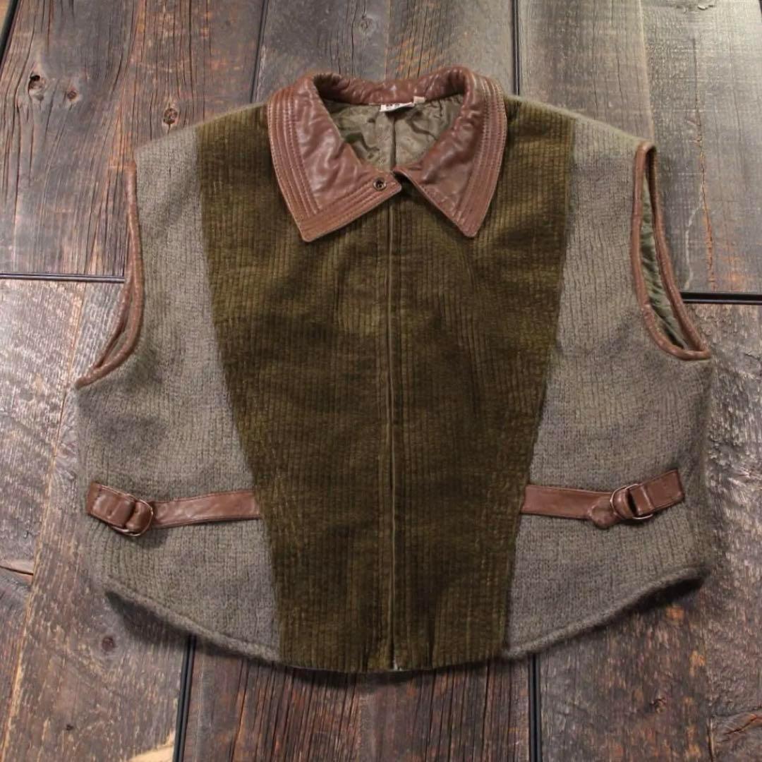 古着　モヘアジレ　ベスト　イタリアヴィンテージ　チョッキ　４６　M カーキ. ヨーロッパ古着 カーキウールベスト – 古着屋 sio