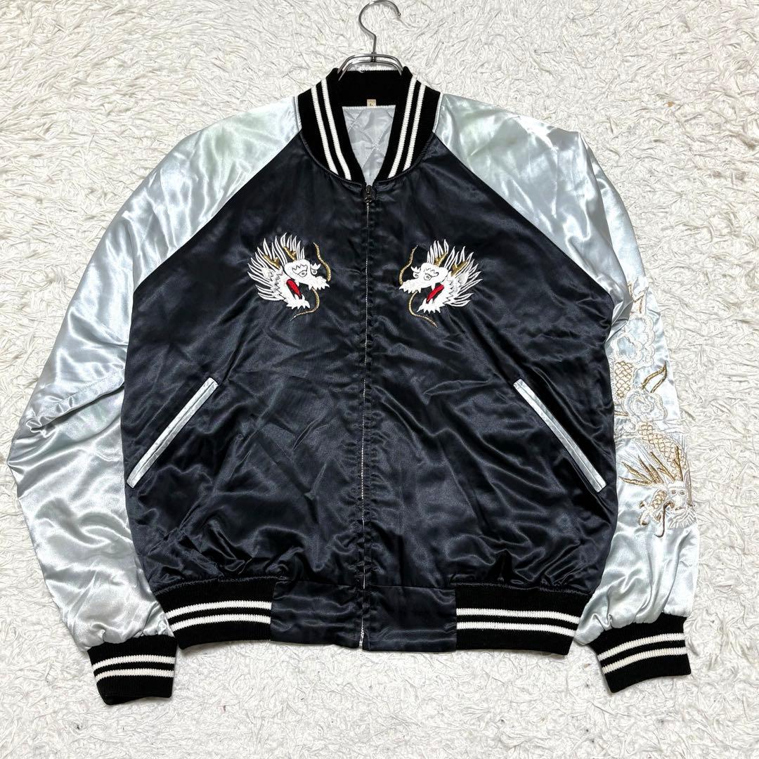 プリンス商会 スカジャン 龍 ドラゴン ブラック&シルバー Lサイズ