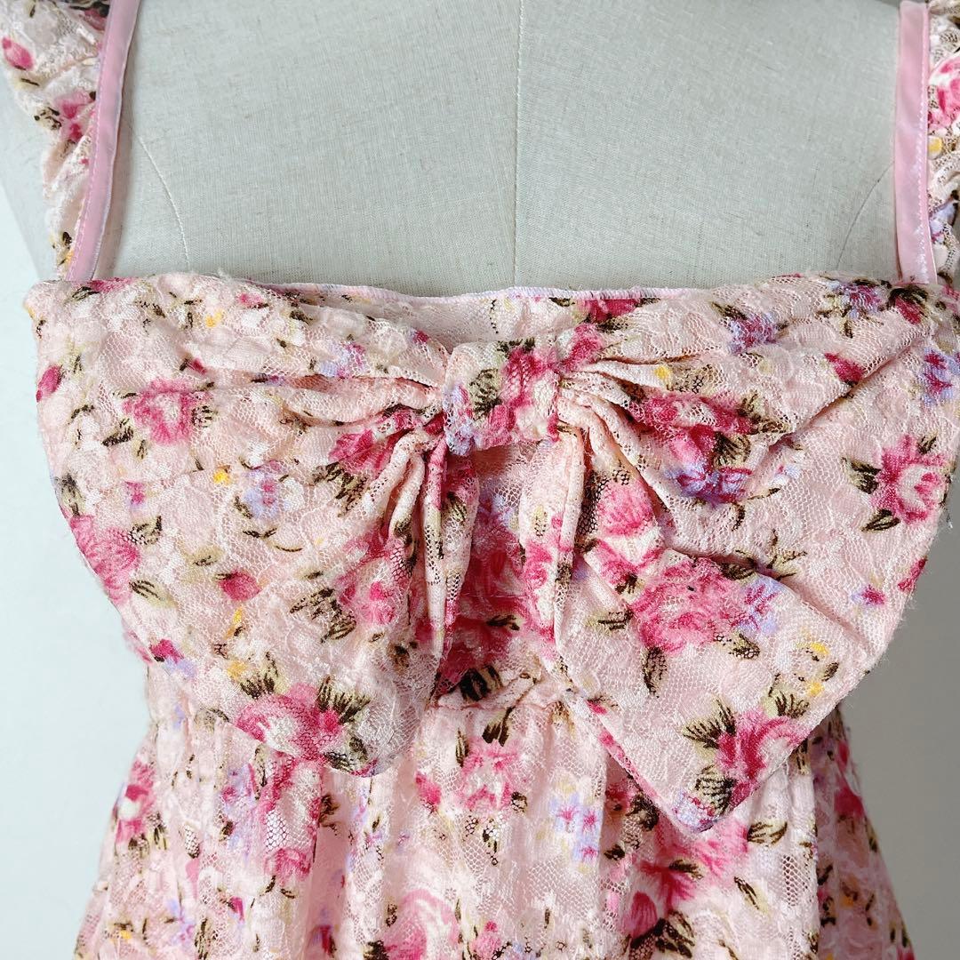 リズリサ 花柄 ピンクリボン フリル レース キャミソール y2k 平成 ギャル