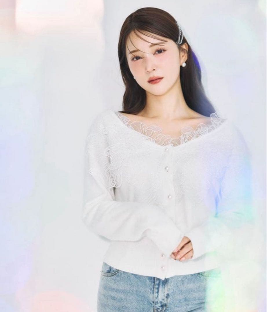 【新品タグ付き】polaura レースフリルカーディガン ホワイト