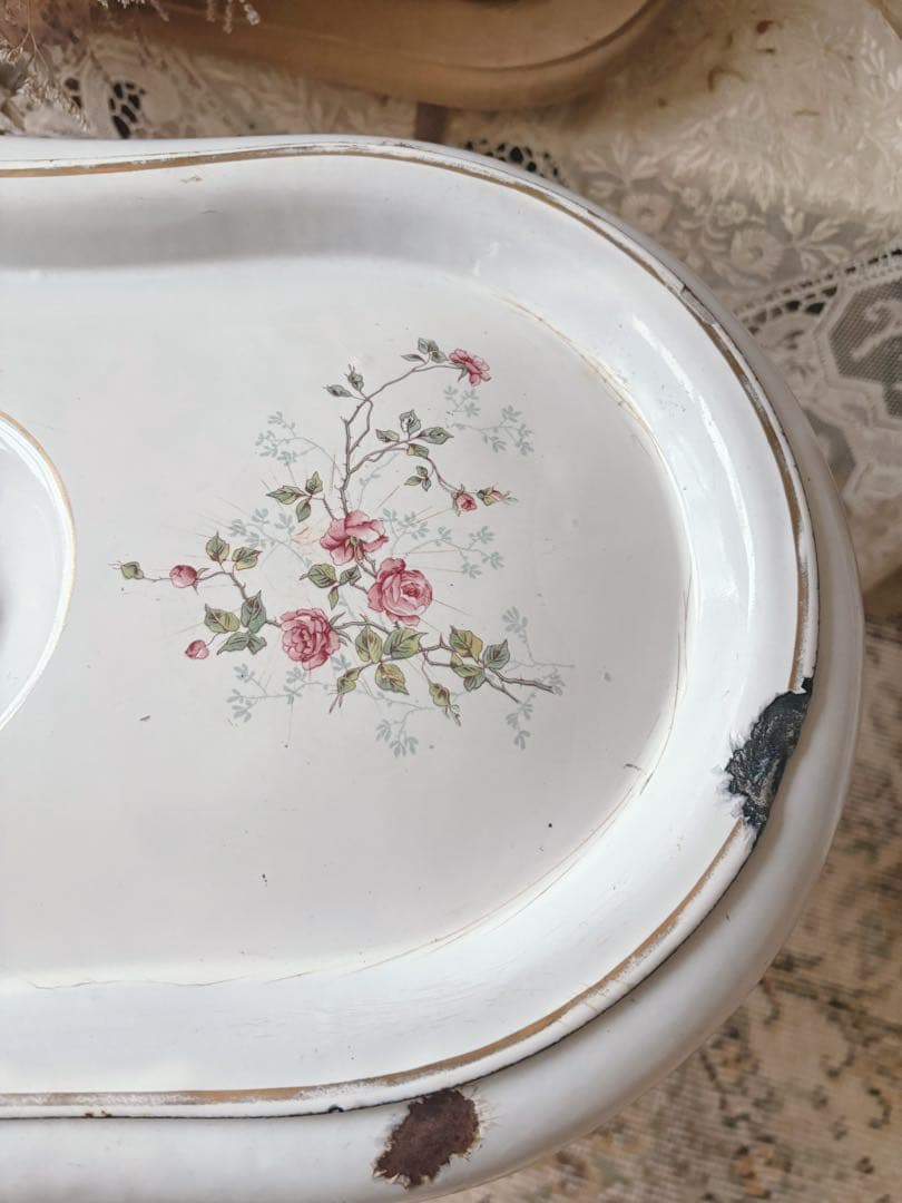 ありんこ様専用❣️アンティーク ホーローベビーバス 野バラ柄 蓋つき