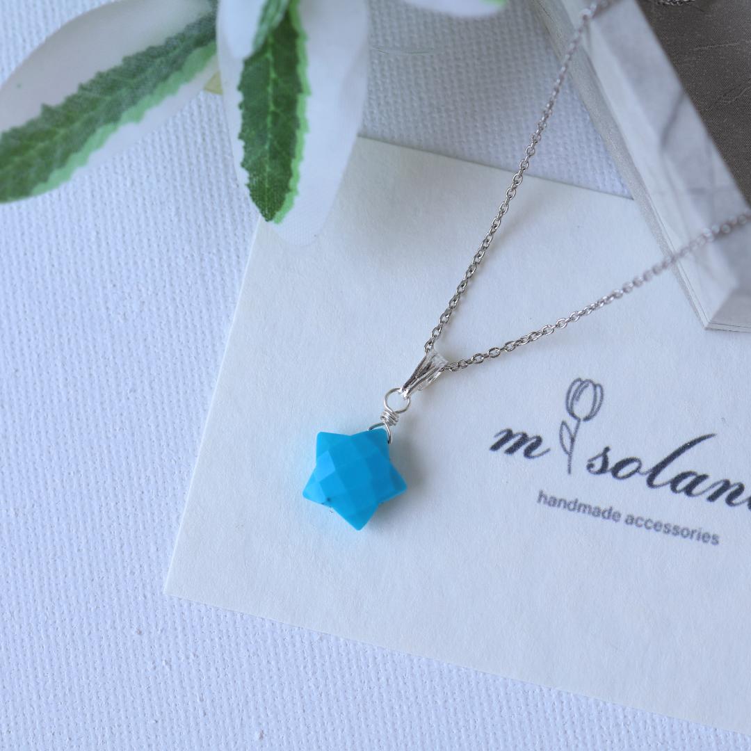 ターコイズのネックレス シルバー925 ブルー 星型 夏カラー 一粒