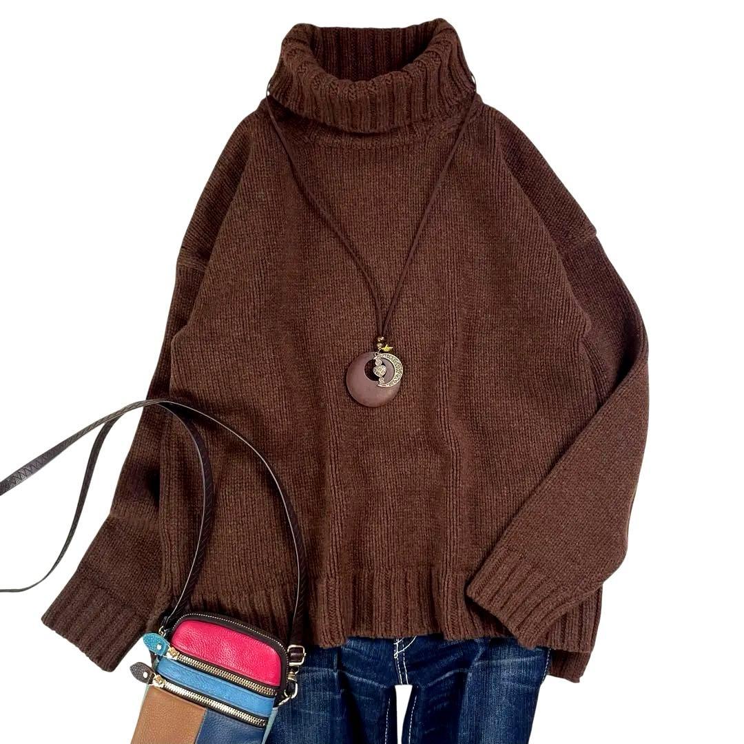 M*i様 スローン 3G ジーロンラム×カシミヤ タートルニット ブラウン サイ