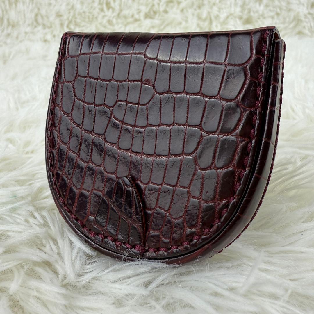 極美品 ガンゾ ケース 馬蹄型 小銭入れ スモールクロコ ボルドー