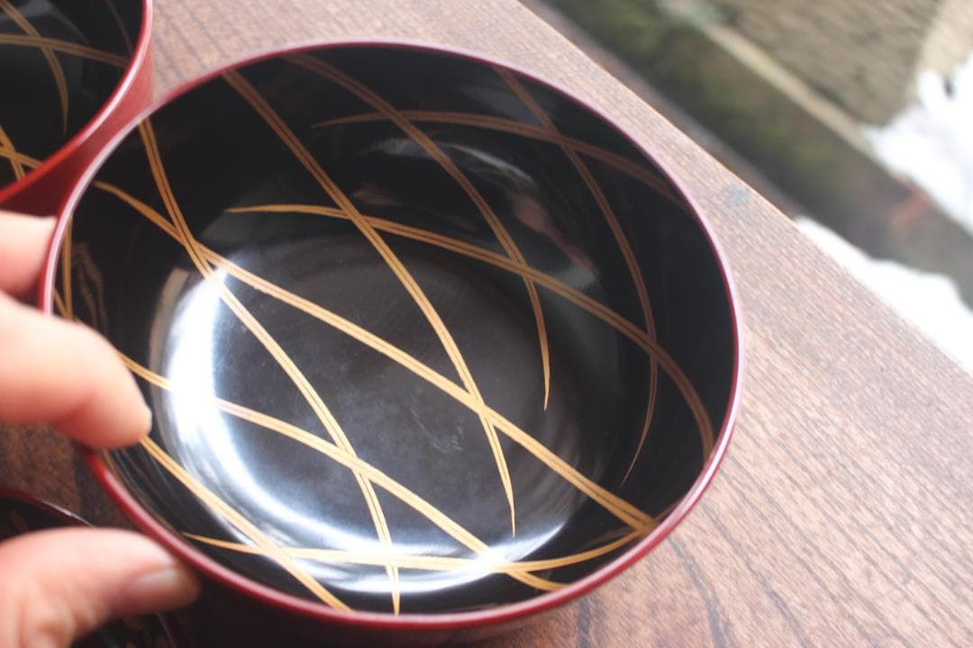 デッドストック！極上紅溜に優美な桐花蒔絵の映えるお椀2点（検輪島塗