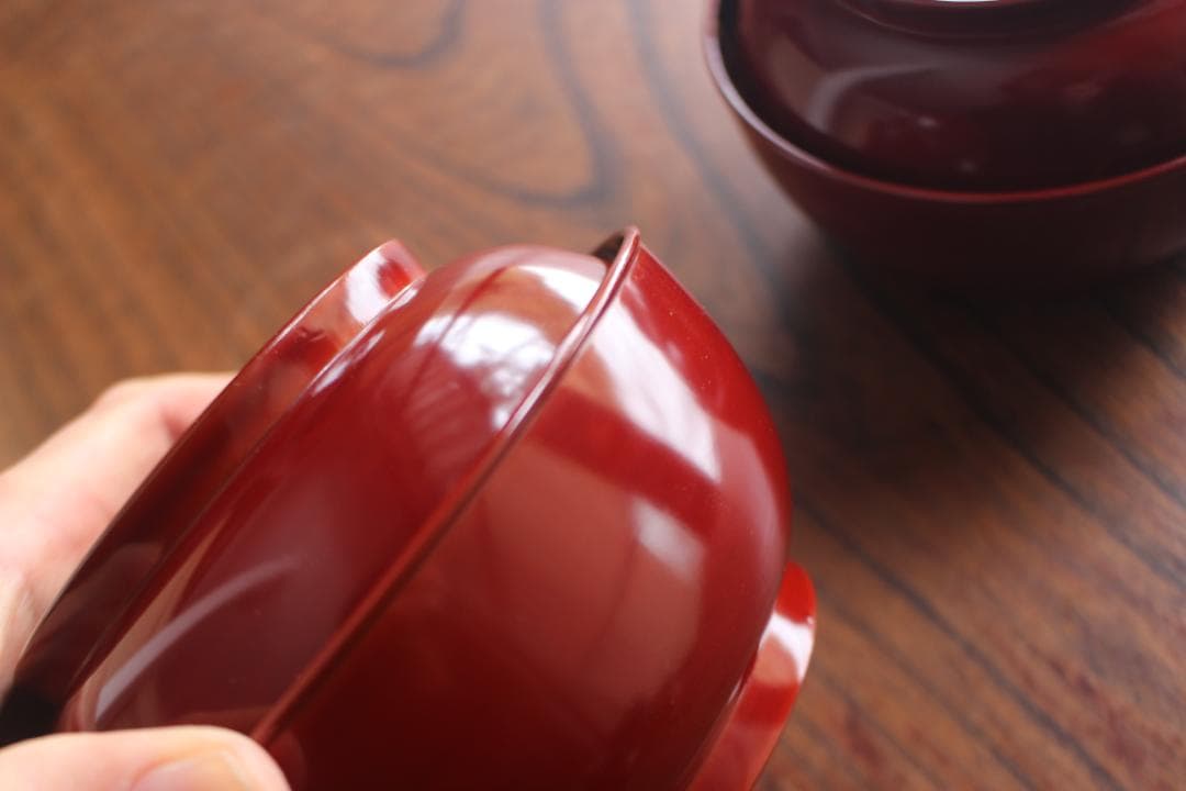 デッドストック！極上紅溜に優美な桐花蒔絵の映えるお椀2点（検輪島塗