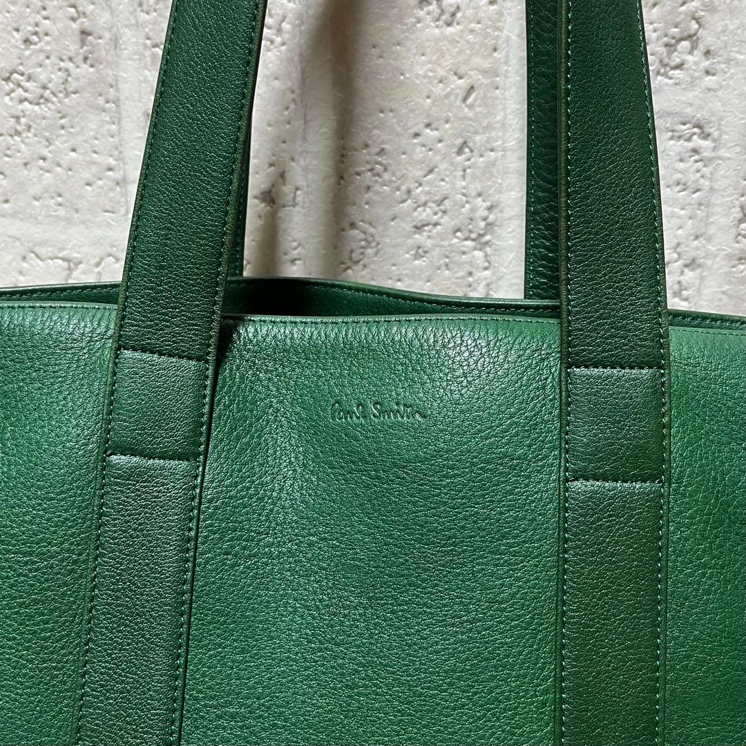 美品 ポールスミス フルレザートートバッグ ダークグリーン 肩掛け可能