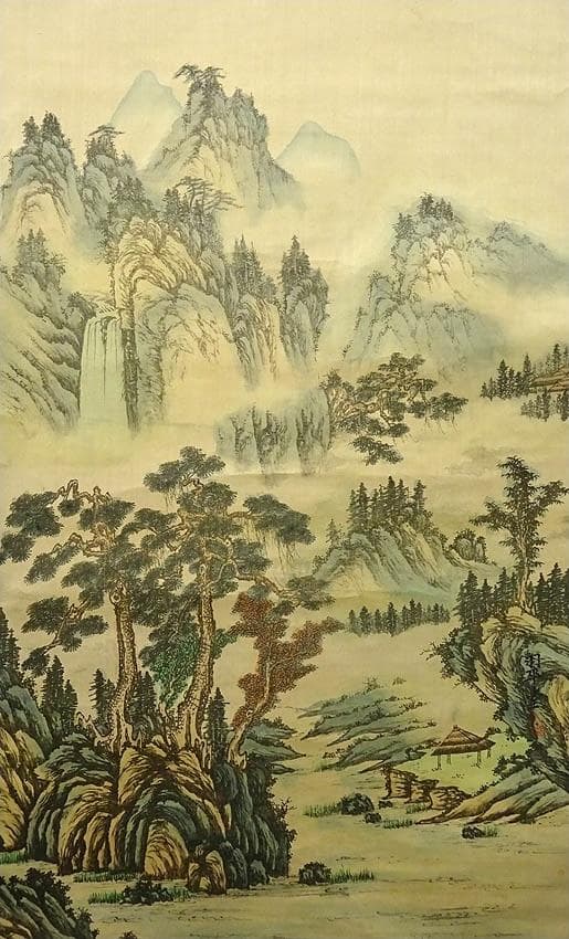 大幅掛軸 田中翠堂『彩色山水』絹本 肉筆 共箱付 掛け軸 g04159 - メルカリ