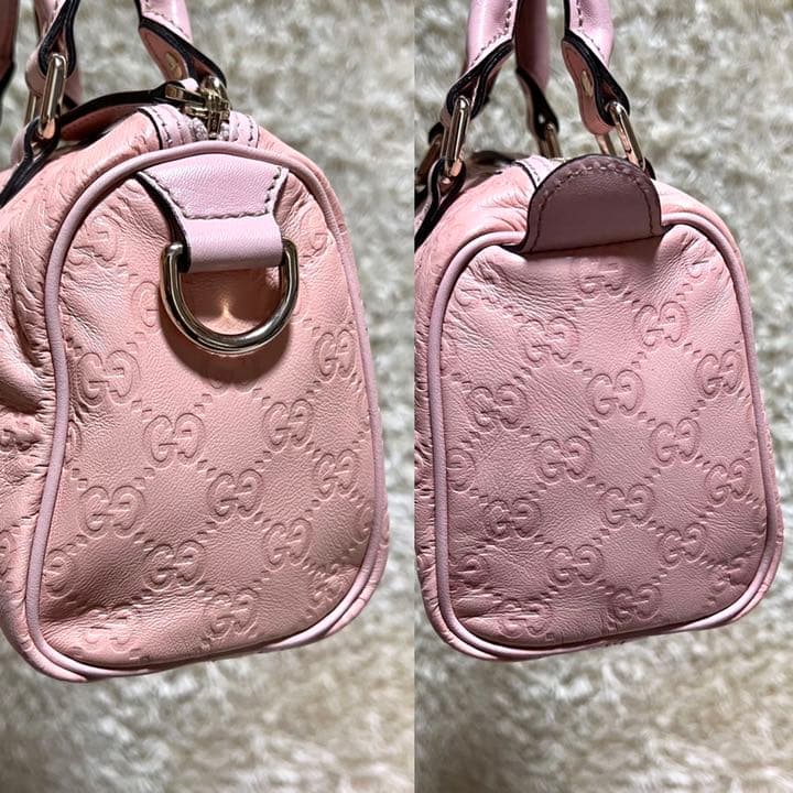 極美品】グッチ シマ ミニボストン ハンドバッグ レザー GG柄 ピンク