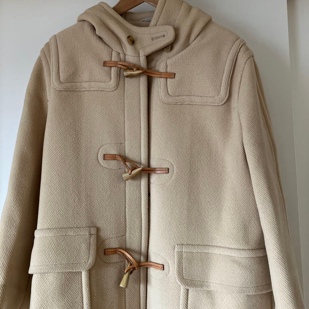 美品 オールドイングランド ヘリンボーン ダッフルコート 牛革 ベージュ