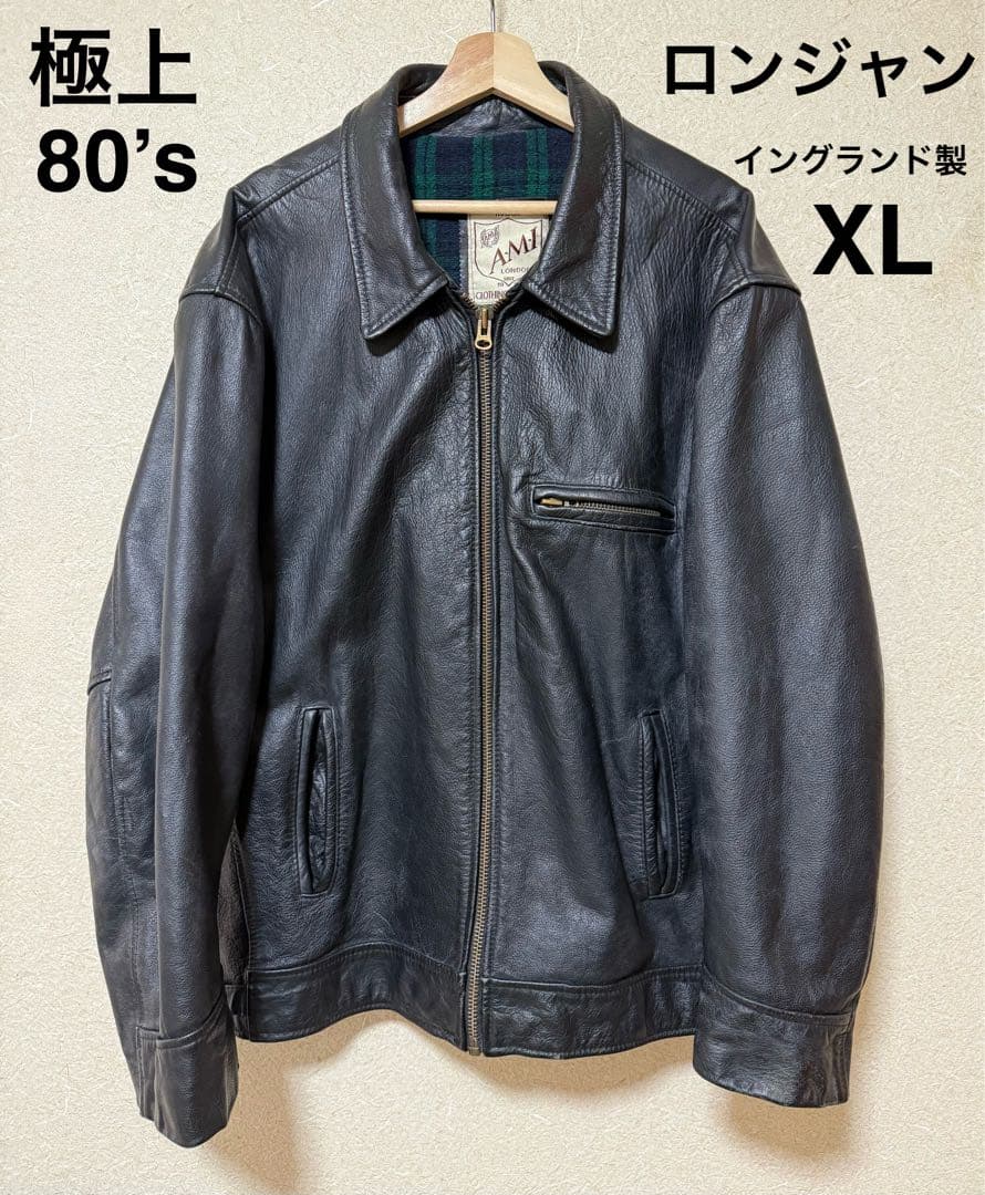 極上　80’s ロンジャン　レザージャケット　イングランド製　シングル　XL 70-80,sザ・ロンジャン希少32サイズ〉70-80,s初期イングランド製
