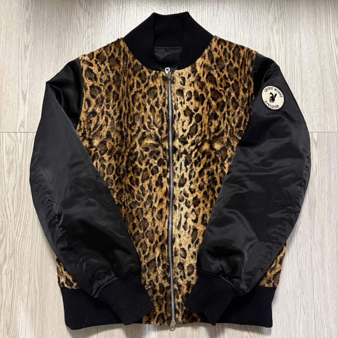 THE CRIMIE レオパード柄ファー黒サテン リバーシブルスカジャン L