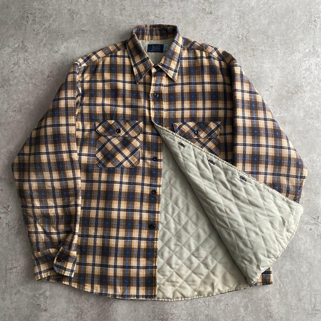 好配色 70s Sears キルティング オンブレ ネルシャツ USA製 XL