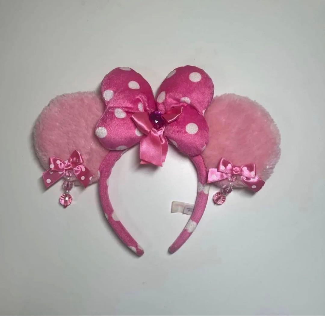 ミニーイヤリングカチューシャ ピンク ディズニ 水玉リボン - メルカリ