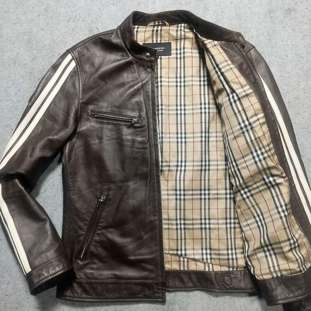 美品 L バーバリーブラックレーベル ライダースジャケット 革ジャン アウター