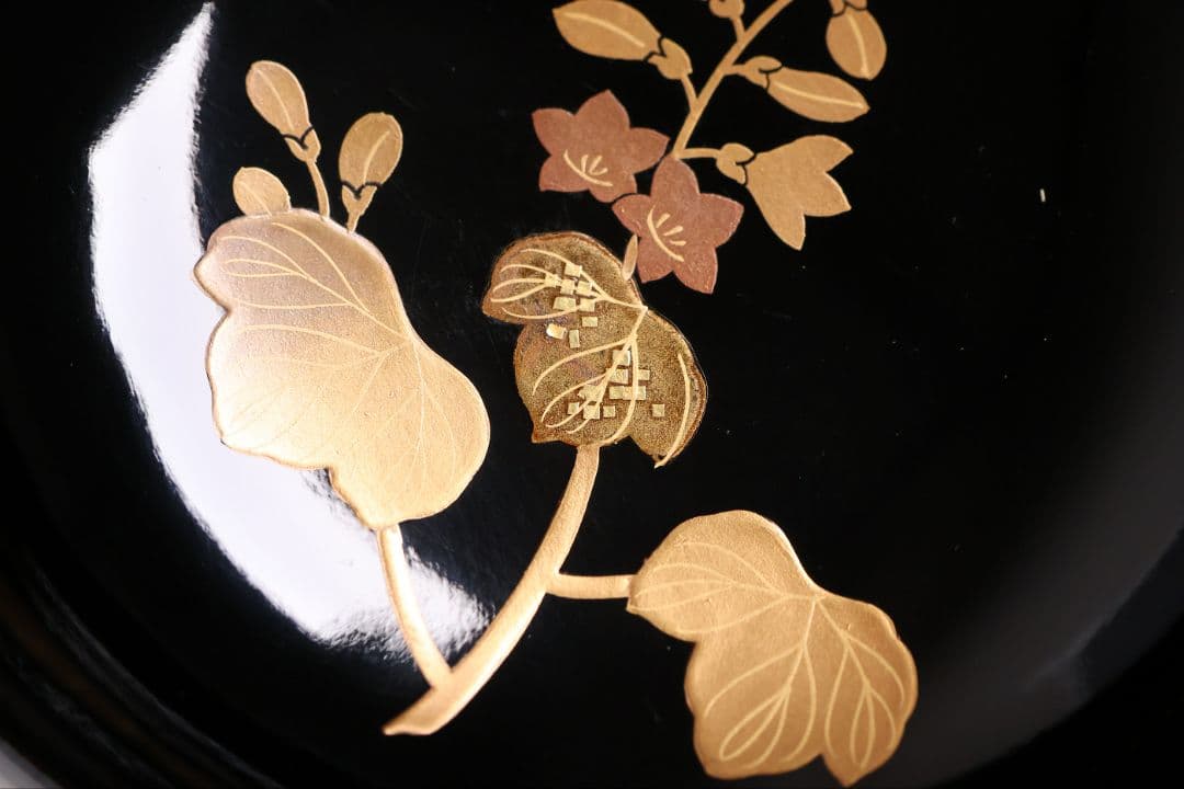 CM397】天然木漆塗 菊桐鳳凰金蒔絵 黒塗 煮物椀 二客 昭和期 木製漆器