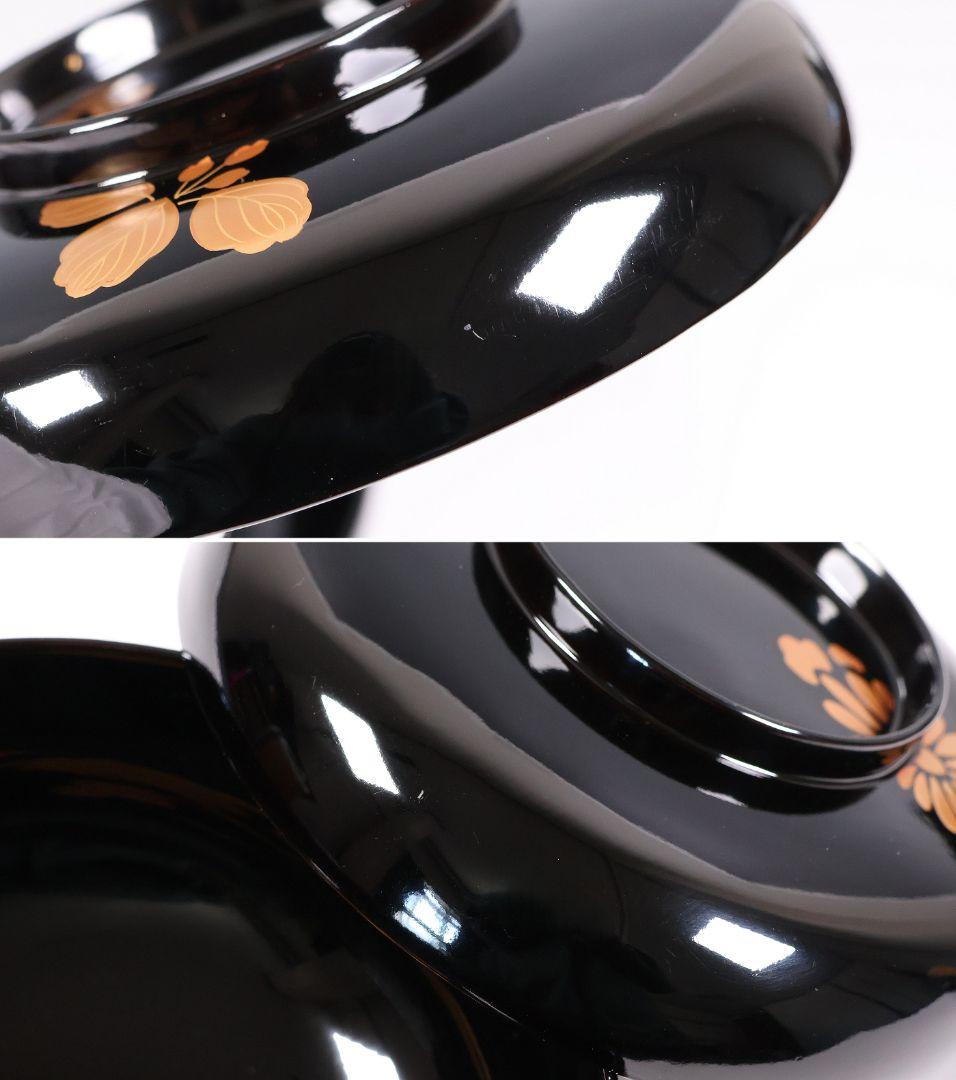 CM397】天然木漆塗 菊桐鳳凰金蒔絵 黒塗 煮物椀 二客 昭和期 木製漆器