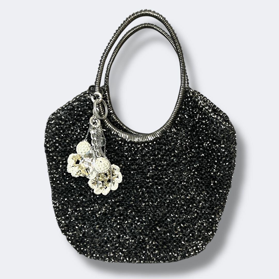 アンテプリマ ワイヤーバッグ ハンドバッグ フラワーチャーム ラインストーン
