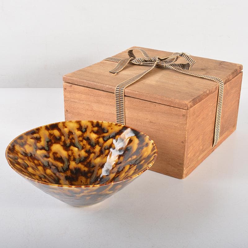 中国　南宋　吉州窯　玳玻天目茶碗　時代箱付　F　R5479