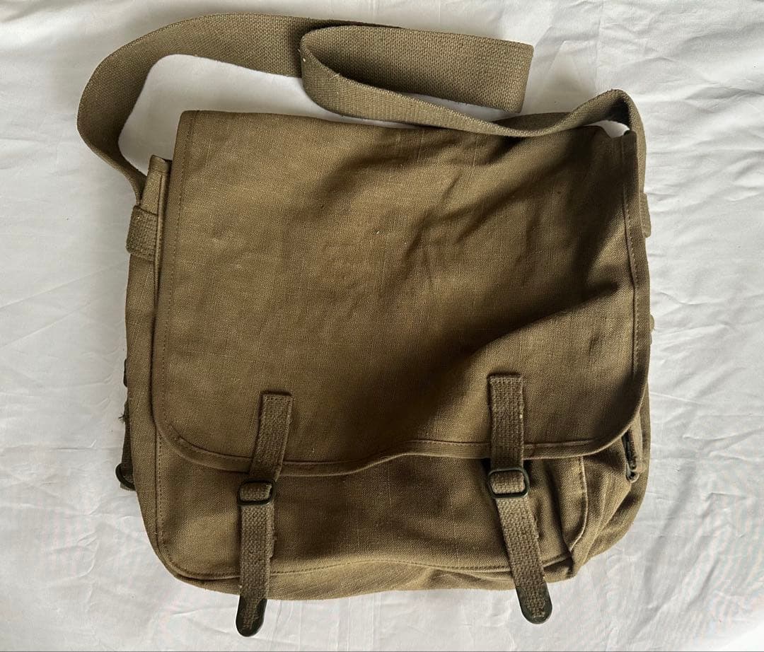 3連ベルトフランス軍 TTA コットンリネン ショルダーバッグ メッセンジャー