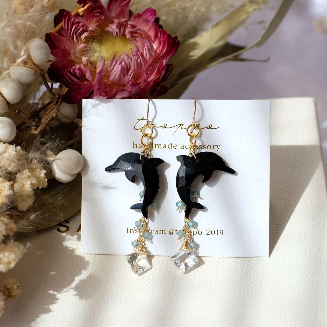 R✴︎H♦︎ラスト1点！14kgfドルフィンカービングピアス/イヤリング