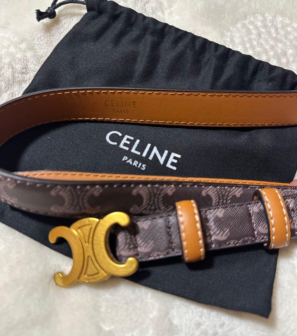 CELINE レザー ベルト ゴールドバックル - メルカリ