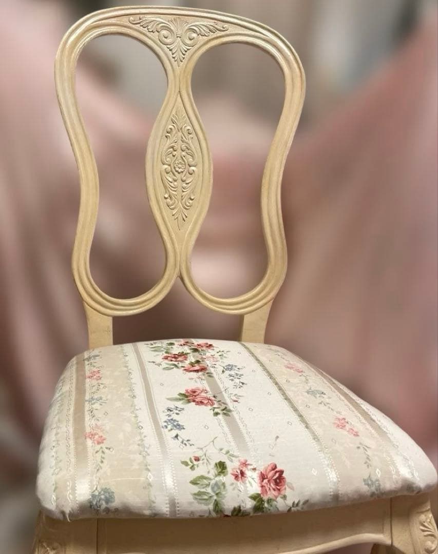 Chi様専用 ロココ調椅子 彫刻装飾 バラ布座面 ヨーロピアン