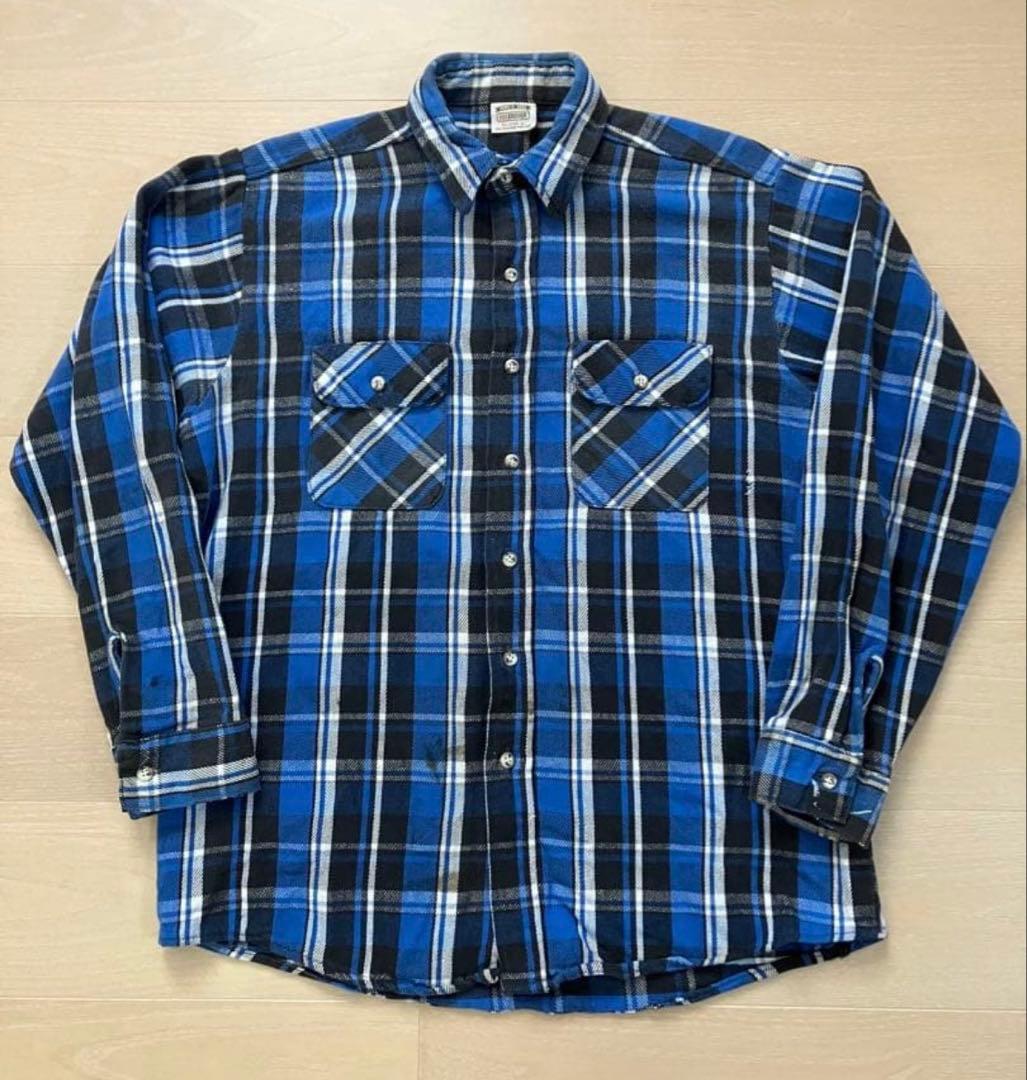 FIVE BROTHER ヴィンテージ　ネルシャツ L ブルー 青黒チェック