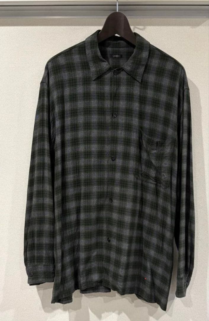 COMOLI レーヨン オープンカラー チェックシャツ 2 COMOLI レーヨンチェック オープンカラーシャツ | Less Higashikawa