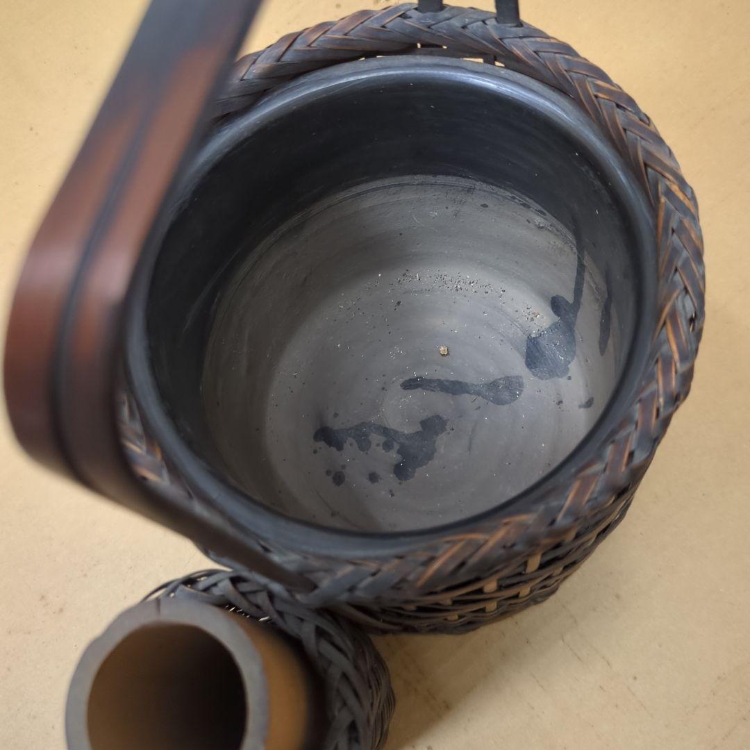骨董 煙草盆 珍品 編み籠 内側陶器 花入 鉢カバー 手提げ 莨盆 - メルカリ