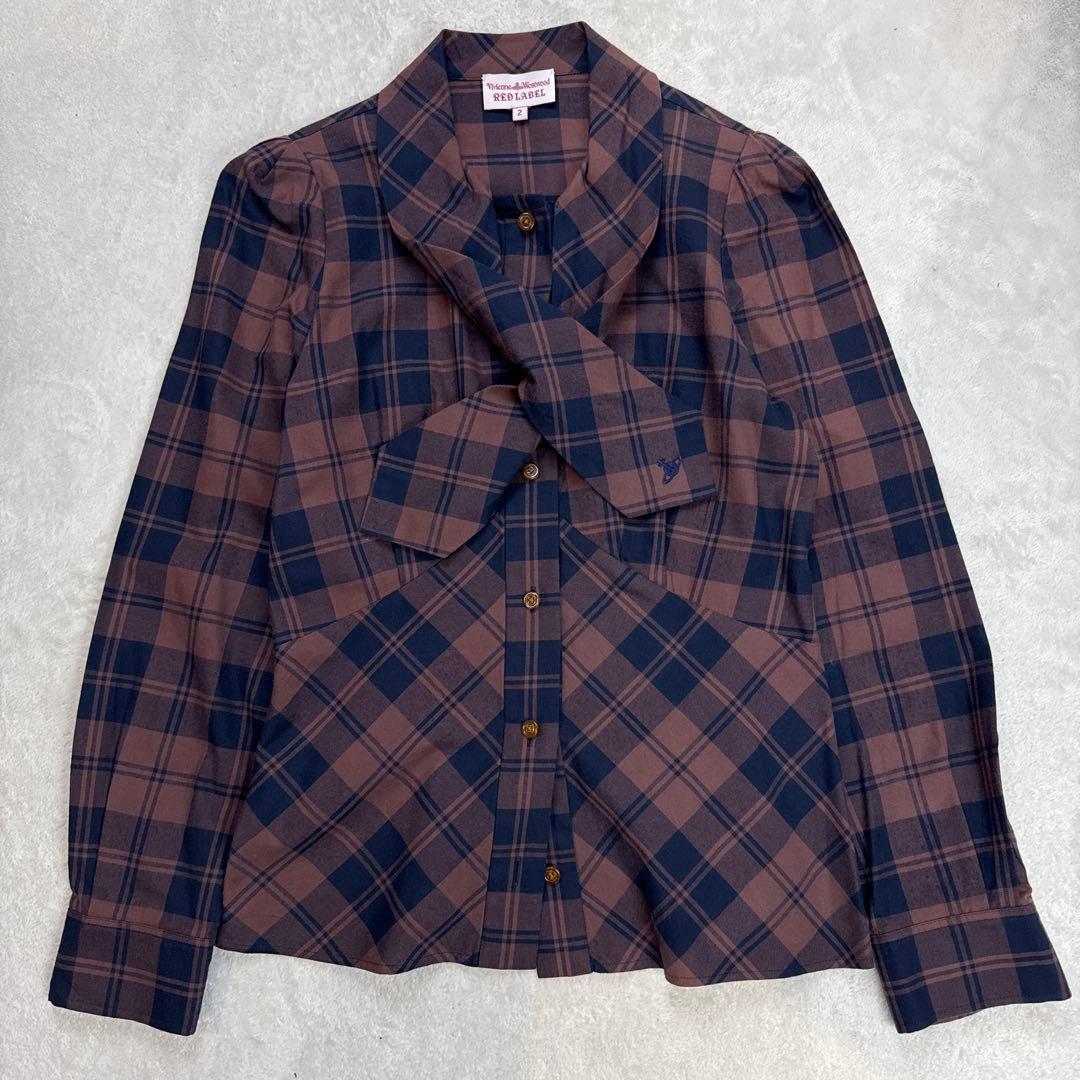 ヴィヴィアンウエストウッド　チェック柄シャツ　リボン　Mサイズ　日本製　極美品